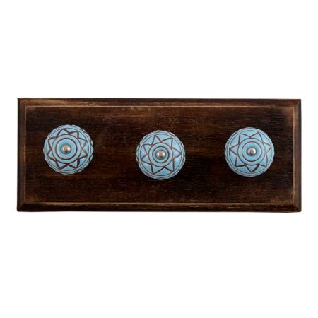 Brown Pattern Etched Ceramic Wooden Hooks